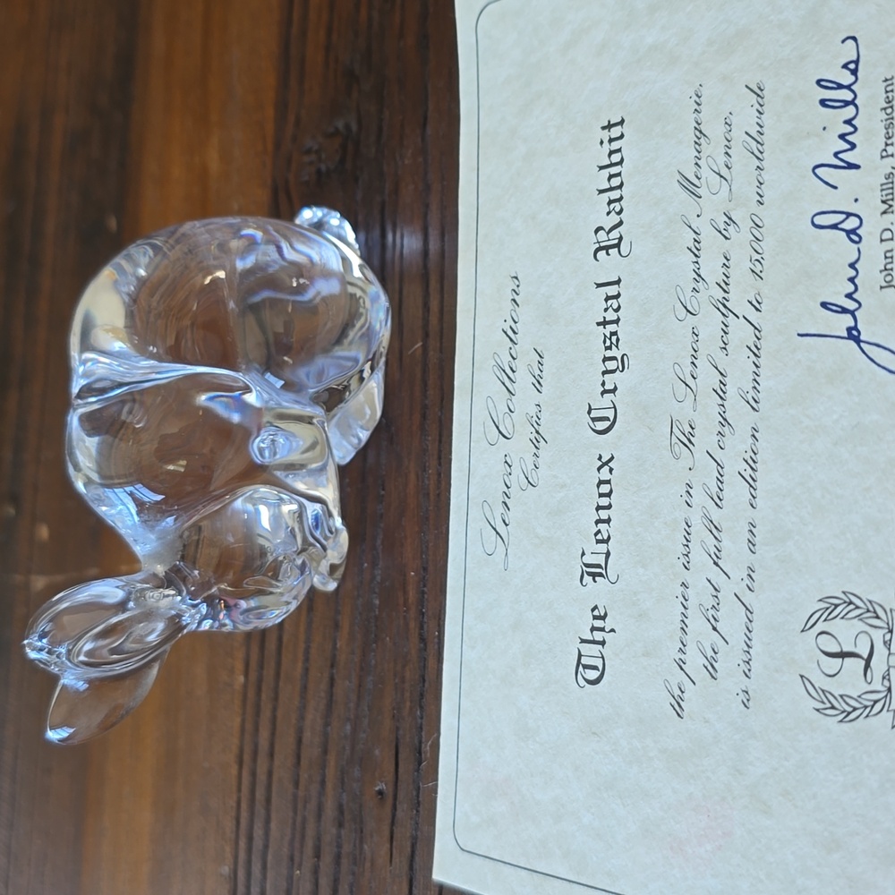Lenox Crystal Rabbit Sculpture, Stamped Certificate of Authenticity EUC